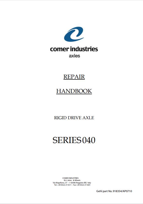 GEHL COMER INDUSTRIES SERIES 040 RIGID DRIVE AXLE REPAIR MANUAL 918356 - PDF