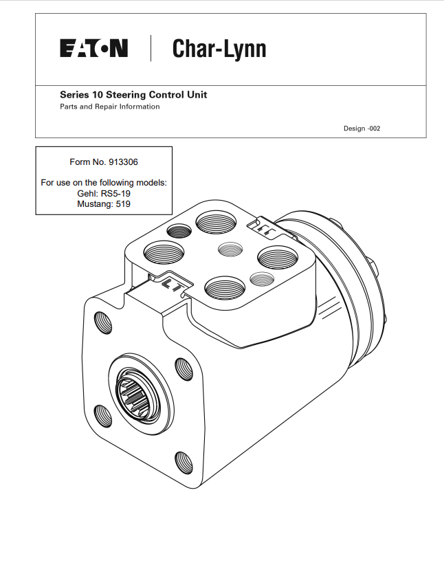 GEHL RS5-19 EATON CHAR LYNN SERIES 10 STEERING CONTROL UNIT MUSTANG 519 PARTS AND REPAIR MANUAL 913306 - PDF