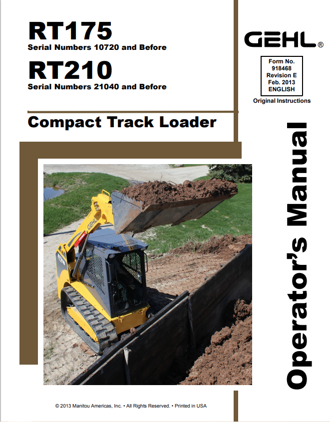 GEHL RT175, RT210 COMPACT TRACK LOADER OPERATOR MANUAL 918468 - PDF