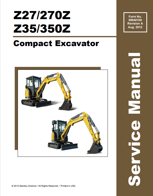 GEHL Z27, 270Z, Z35, 350Z COMPACT EXCAVATOR SERVICE MANUAL 50940109 - PDF