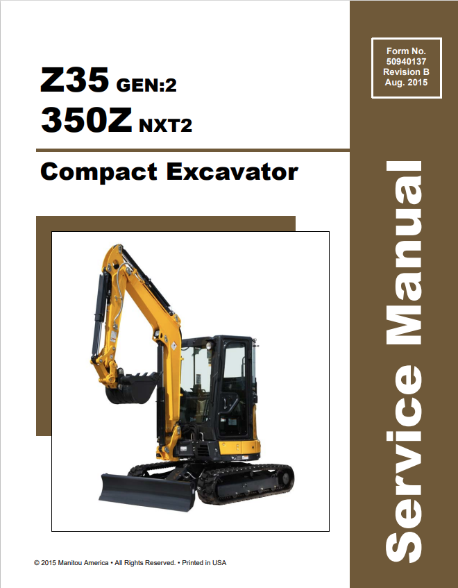 GEHL Z35 GEN:2, 350Z NXT2 COMPACT EXCAVATOR SERVICE MANUAL 50940137 - PDF
