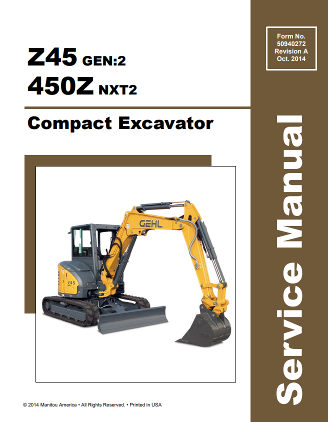 GEHL Z45 GEN:2, 450Z NXT2 COMPACT EXCAVATOR SERVICE MANUAL 50940111 - PDF