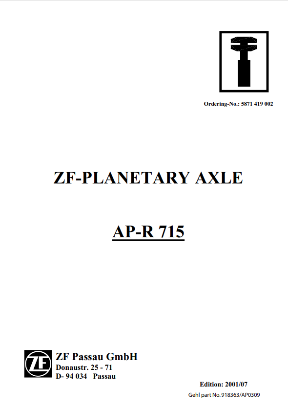GEHL ZF-PLANETARY AXLE AP-R 715 REPAIR MANUAL 918363 - PDF