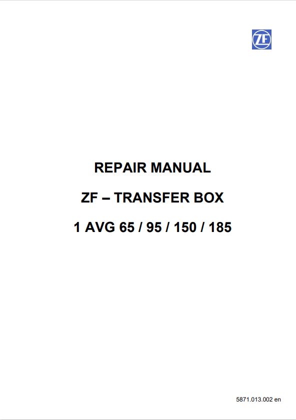 GEHL ZF – TRANSFER BOX 1 AVG 65, 95, 150, 185 REPAIR MANUAL 50940523 - PDF
