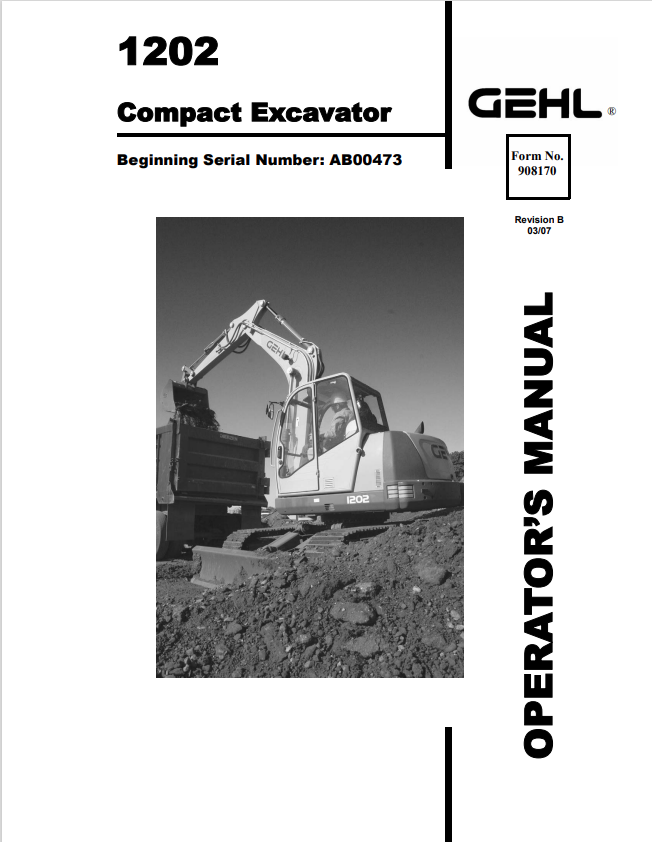 GHEL 1202 COMPACT EXCAVATOR OPERATOR MANUAL 908170 - PDF
