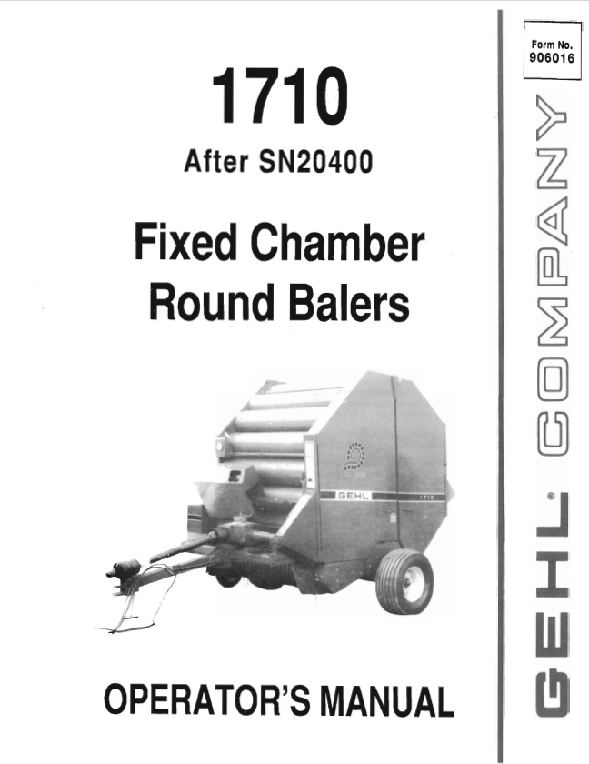 GHEL 1710 FIXED CHAMBER ROUND BALER OPERATOR MANUAL 906016- PDF