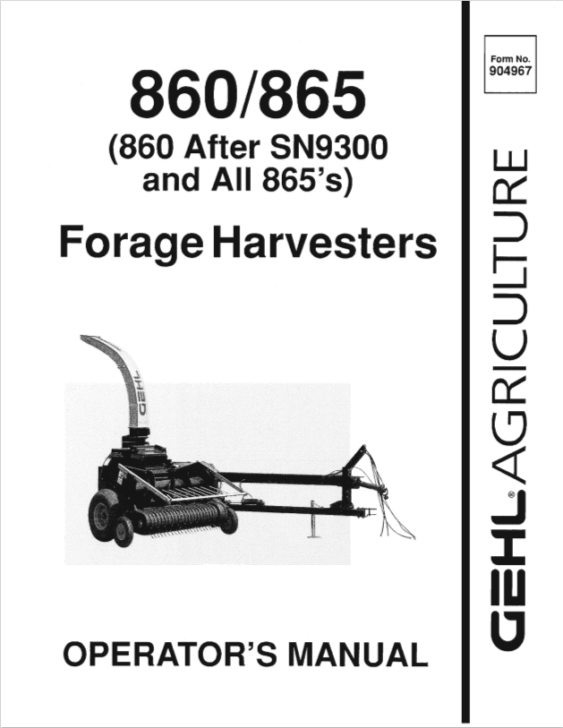GHEL 860, 865 FORAGE HARVESTER OPERATOR MANUAL 904967- PDF