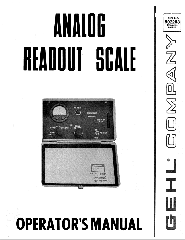 GHEL ANALOG READOUT SCALE OPERATOR MANUAL 902283 - PDF
