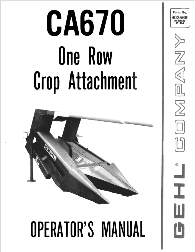 GHEL CA670 ONE ROW CROP ATTACHMENT OPERATOR MANUAL 902566 - PDF