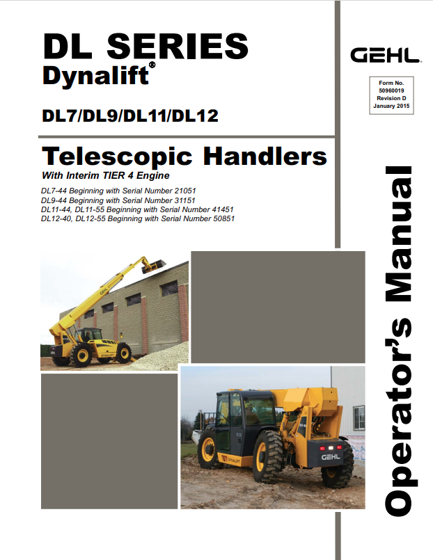 GHEL DYNALIFT DL SERIES DL7, DL9, DL11, DL12 TELESCOPIC HANDLER OPERATOR MANUAL 50960019 - PDF