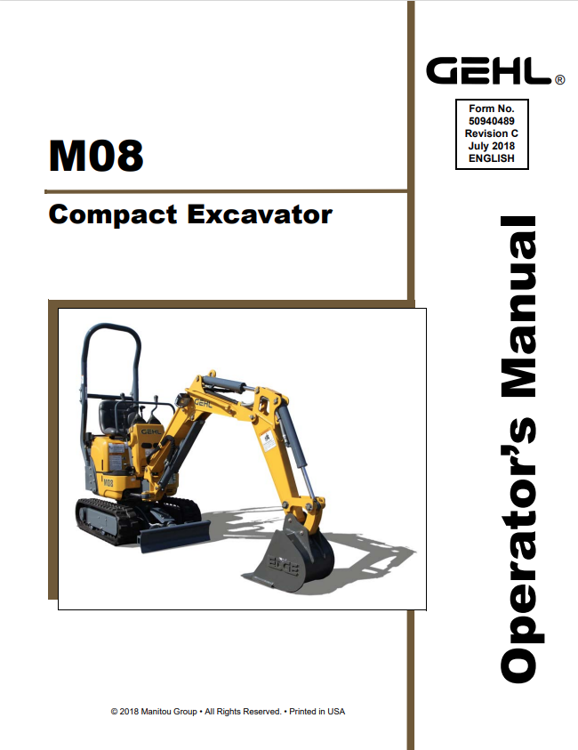 GHEL M08 COMPACT EXCAVATOR OPERATOR MANUAL 50940489 - PDF