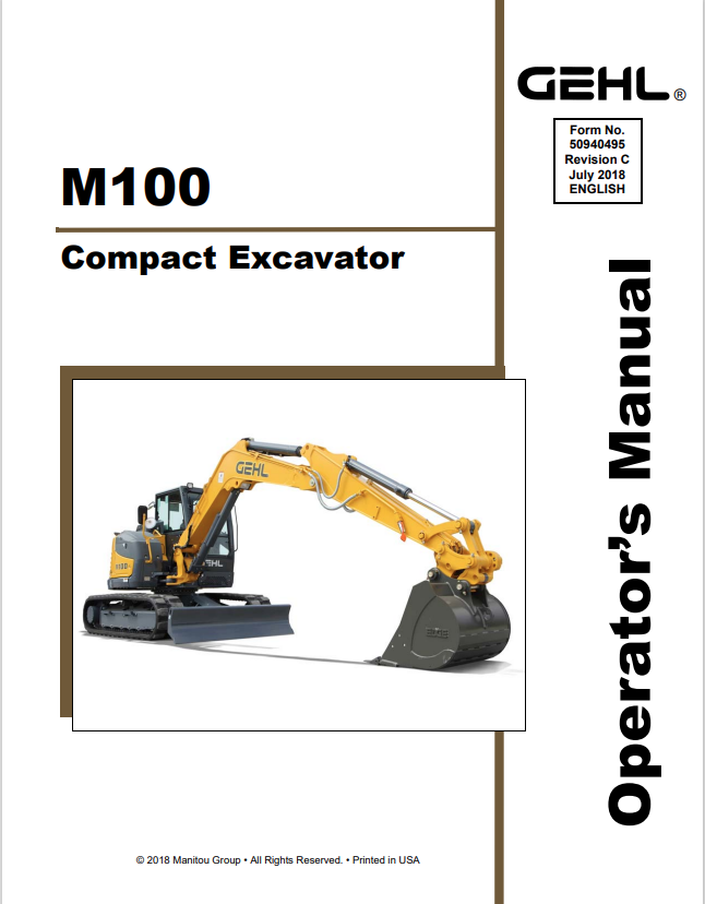GHEL M100 COMPACT EXCAVATOR OPERATOR MANUAL 50940495 - PDF