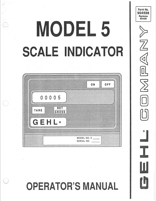 GHEL MODEL 5 SCALE INDICATOR OPERATOR MANUAL 904598 - PDF