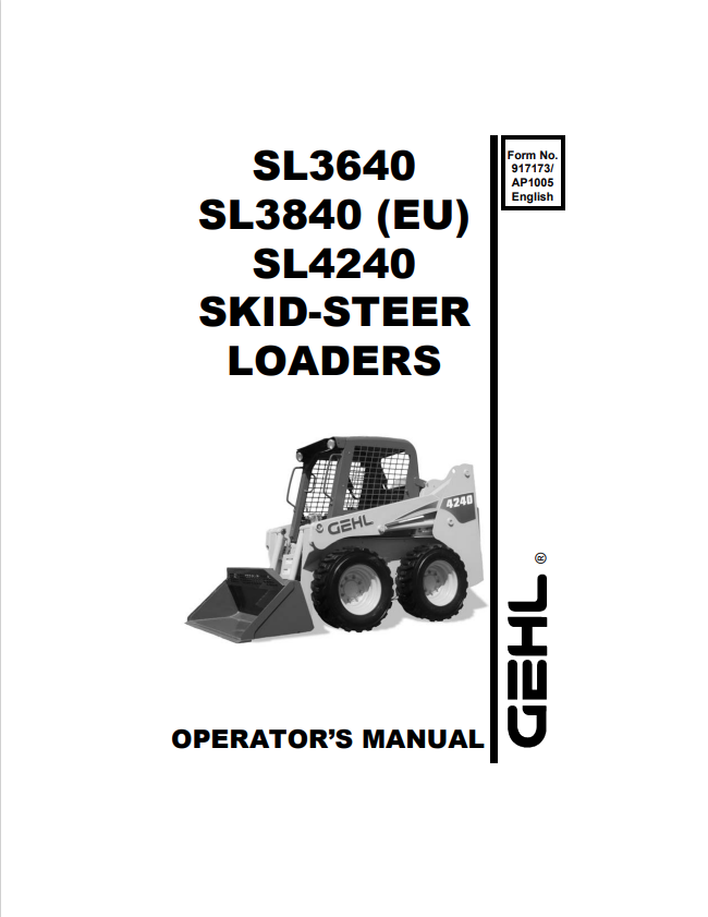 GHEL SL3640, SL3840 (EU), SL4240, SKID-STEER LOADER OPERATOR MANUAL 917173 - PDF
