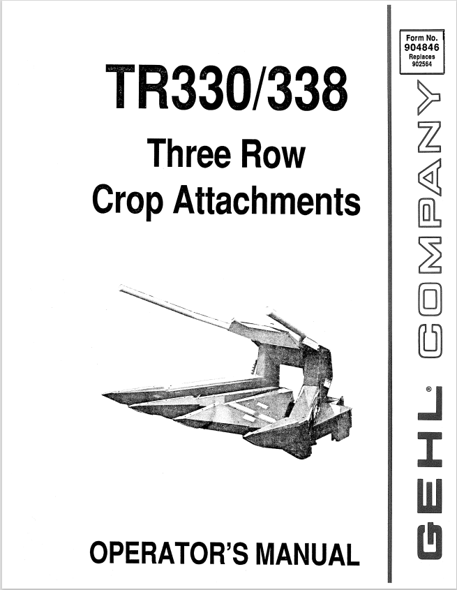 GHEL TR330, TR338 THREE ROW CROP ATTACHMENT OPERATOR MANUAL 904846 - PDF