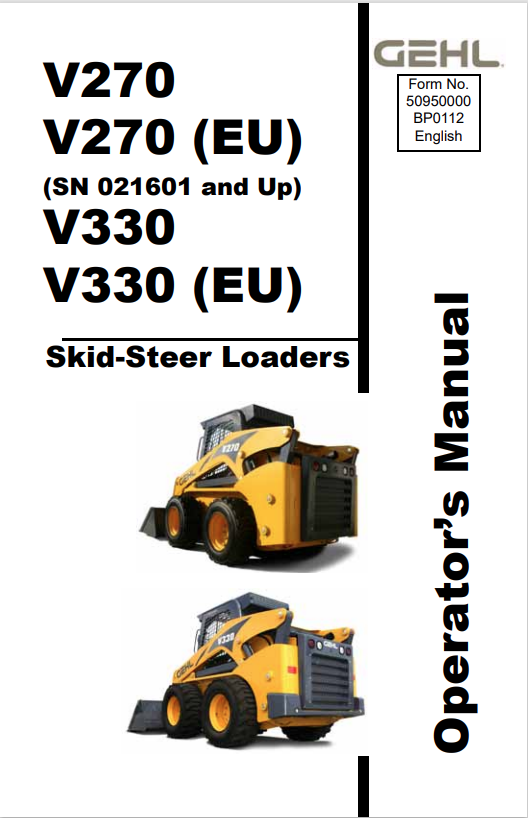 GHEL V270, V270 (EU), V330, V330 (EU) SKID-STEER LOADER OPERATOR MANUAL 50950000 - PDF