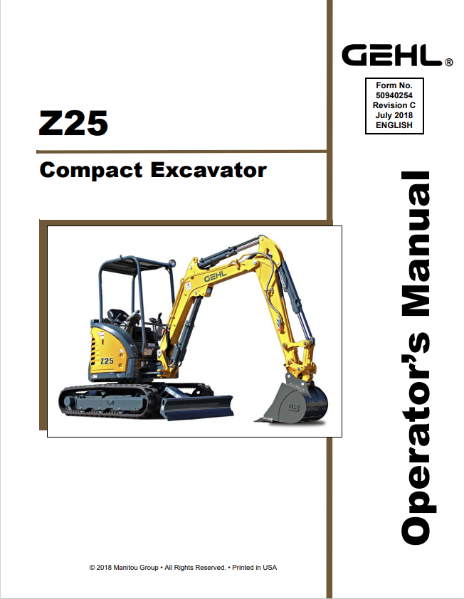 GHEL Z25 COMPACT EXCAVATOR OPERATOR MANUAL 50940254 - PDF