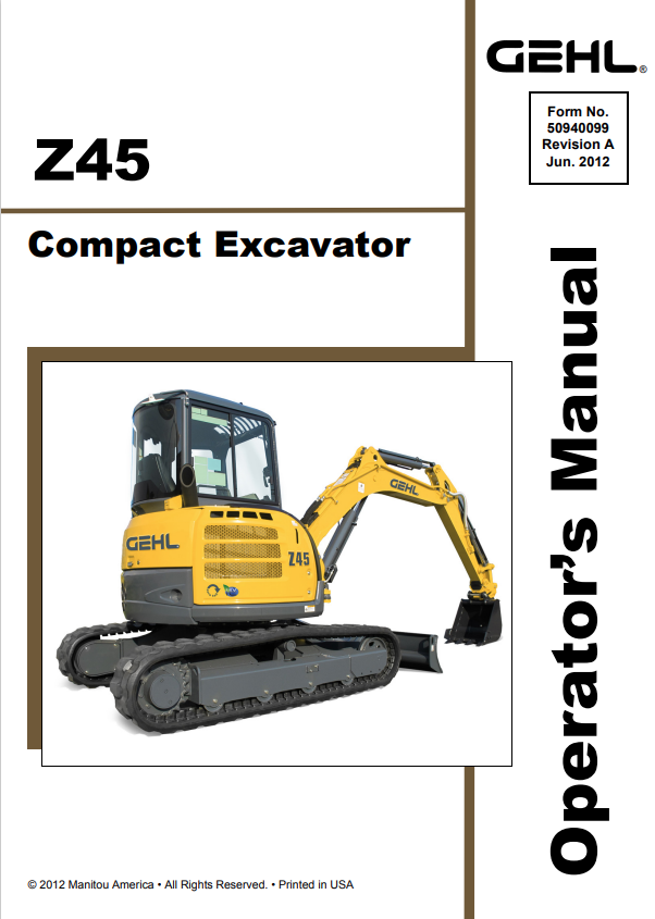 GHEL Z45 COMPACT EXCAVATOR OPERATOR MANUAL 50940099 - PDF