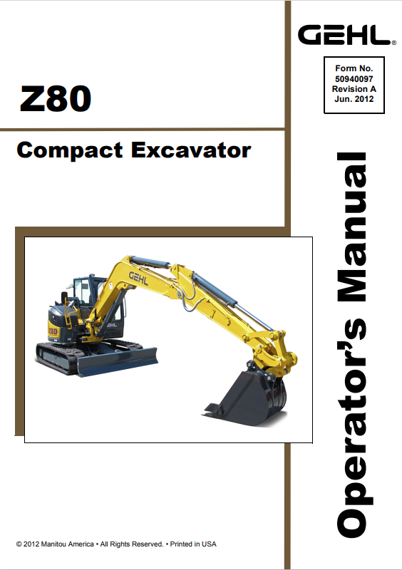 GHEL Z80 COMPACT EXCAVATOR OPERATOR MANUAL 50940097 - PDF
