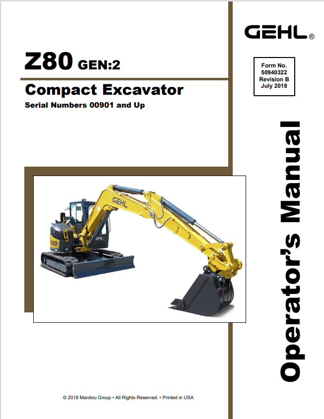 GHEL Z80 GEN:2 COMPACT EXCAVATOR OPERATOR MANUAL 50940322 - PDF