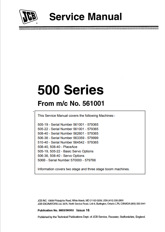 JCB 500 Series Service Manual 9803/3600U PDF
