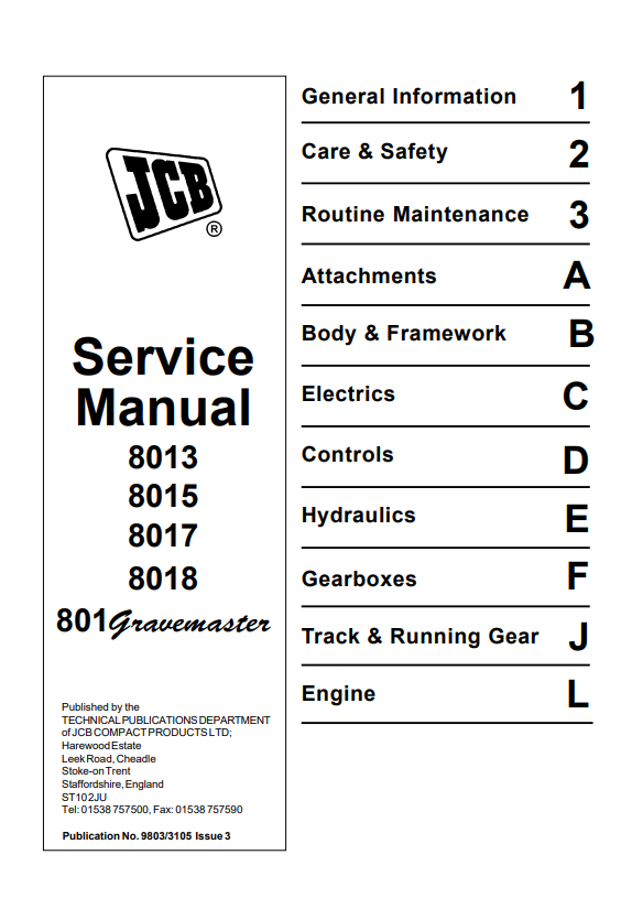 JCB 801-8013, 8015, 8017, 8018 Service Manual 9803/3105 PDF