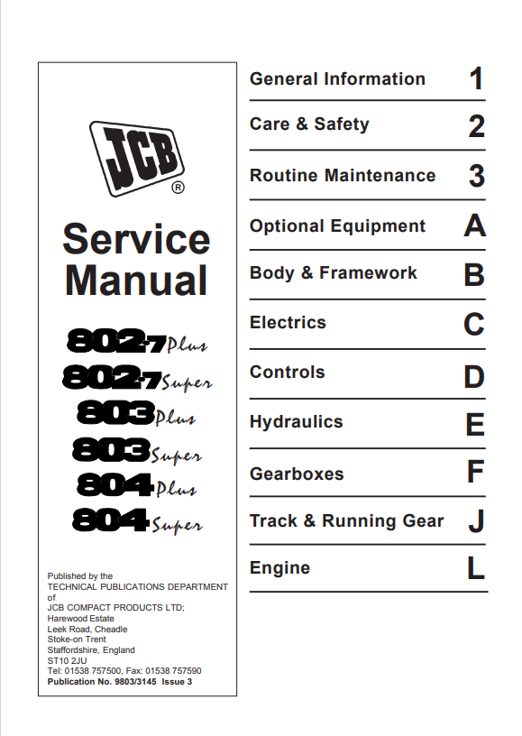 JCB 802.7, 802.7, 803, 803, 804, 804 Service Manual 9803/3145 PDF