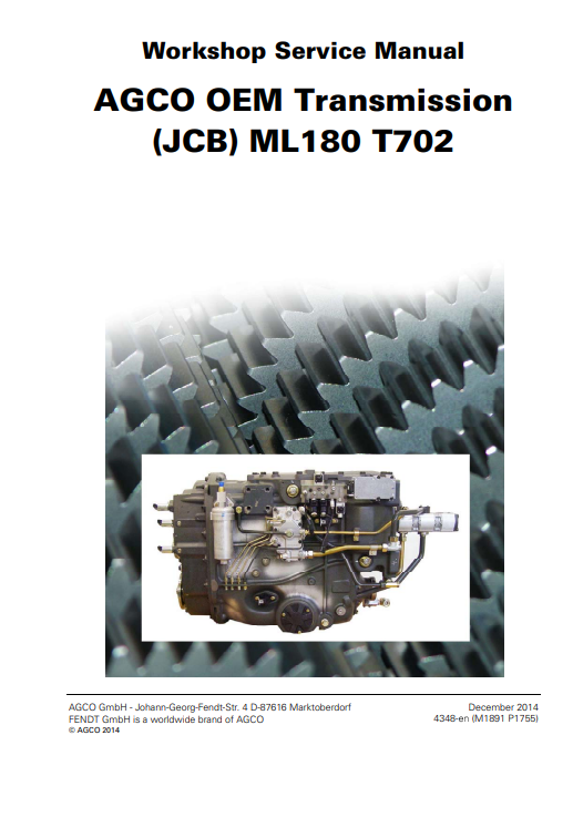 JCB AGCO OEM Trasmission ML180 T702 Workshop Service Manual T025073 PDF