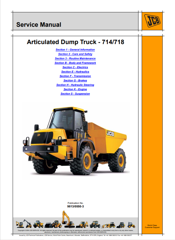 JCB Articulated Dump Truck 714, 718 Service Manual 9813/0550-3 PDF