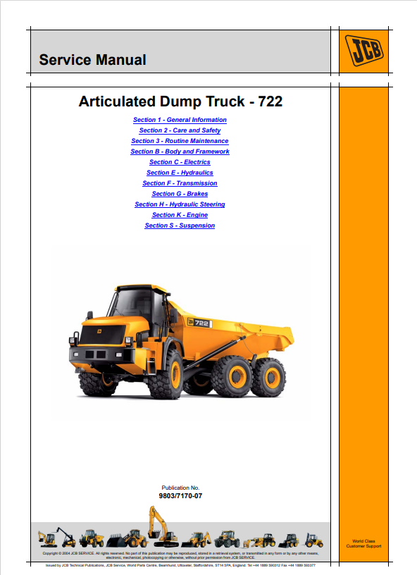 JCB Articulated Dump Truck 722 Service Manual 9803/7170-07 PDF