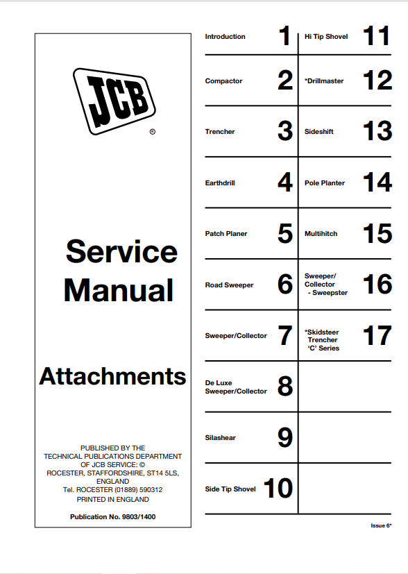 JCB Attachments Service Manual 9803/1400 PDF