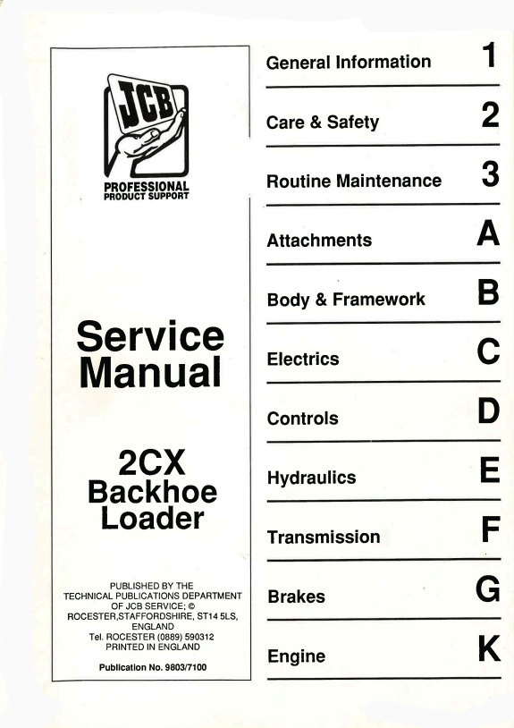 JCB Backhoe Loader 2CX Service Manual 9803/7100 PDF