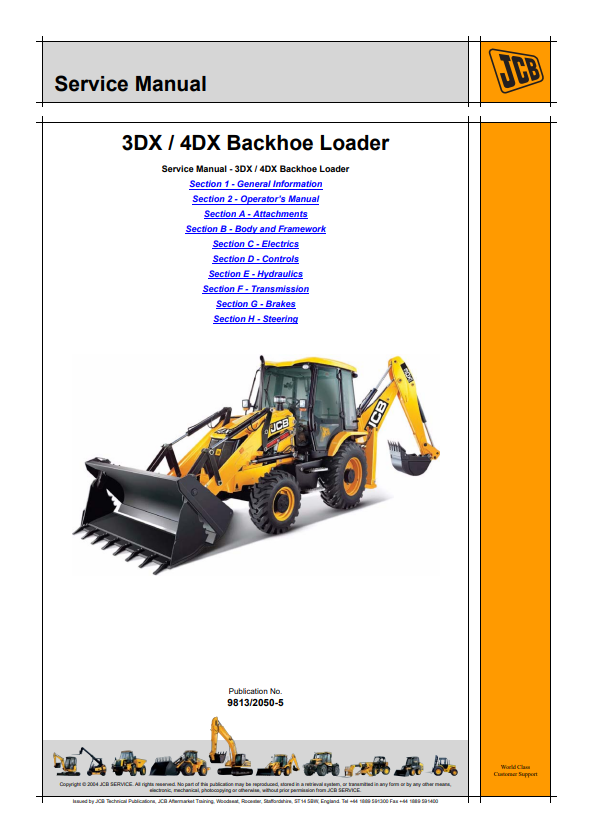 JCB Backhoe Loader 3DX, 4DX Service Manual 9813/2050-5 PDF