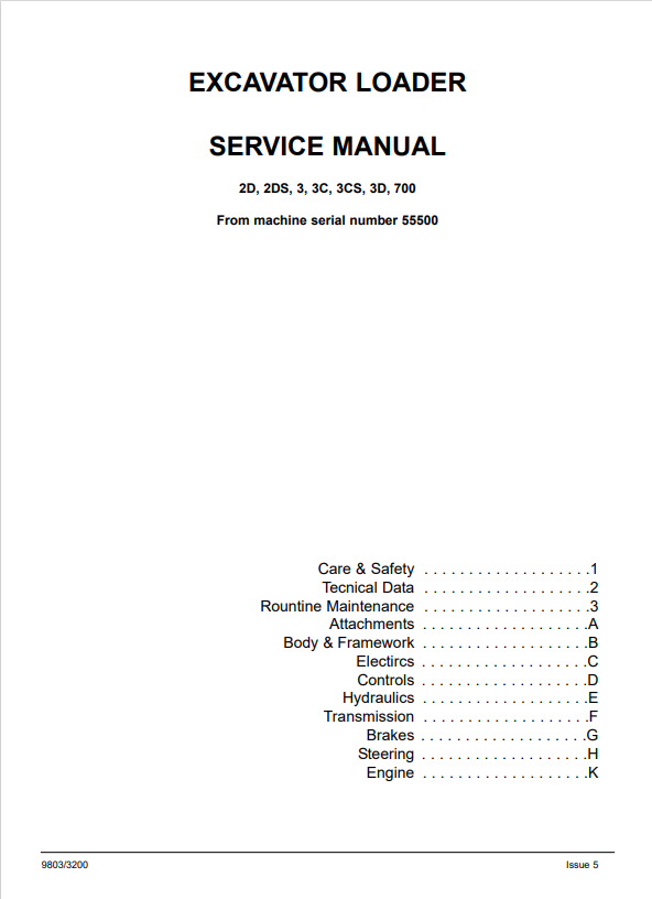 JCB Excavator Loader 2D, 2DS, 3, 3C, 3CS, 3D, 70 Service Manual 9803/3200 PDF