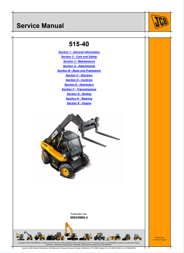 JCB Loadall 515-40 Service Manual 9803/9900-4 PDF
