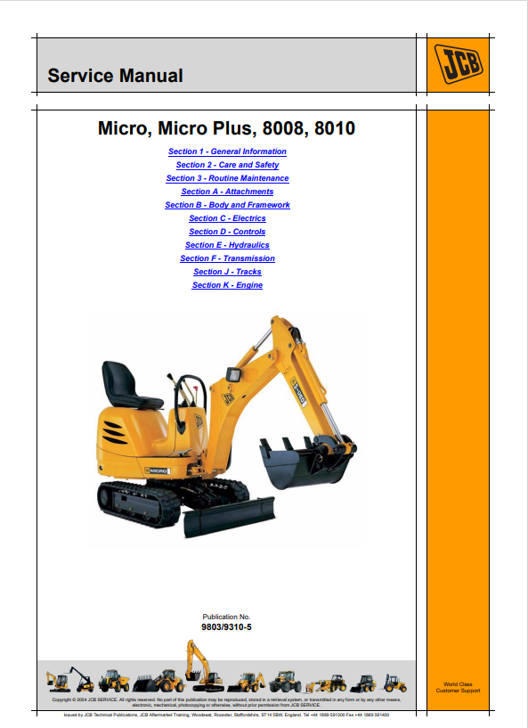 JCB Micro, Micro Plus, 8008, 8010 Service Manual 9803/9310-5 PDF