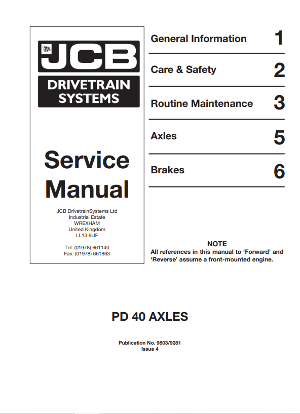 JCB PD 40 Axles Service Manual 9803/9281 PDF