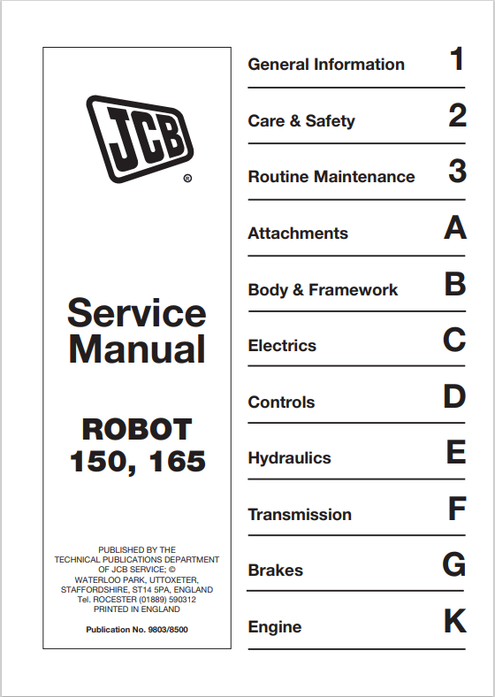 JCB Robot 150, 165 Service Manual 9803/8500 PDF