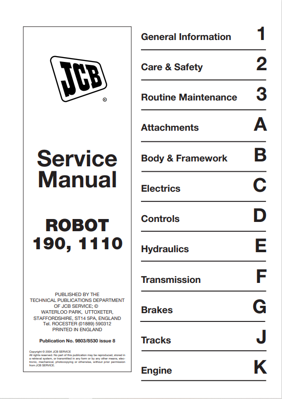 JCB Robot 190, 1110 Service Manual 9803/8530 PDF