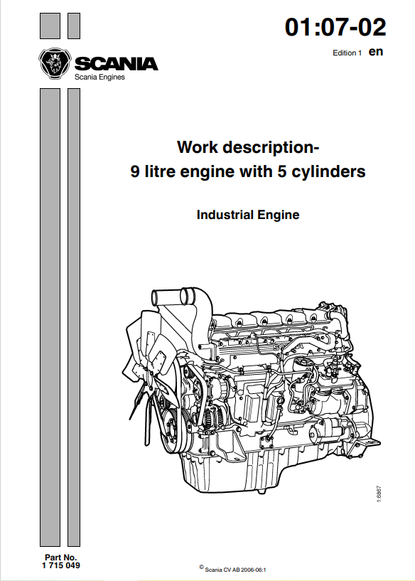 JCB , Scania Work description 9 litre engine with 5 cylinders Service Manual 1715 049 PDF