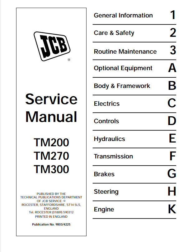 JCB TM200, TM270, TM300 Service Manual 9803/4225 PDF