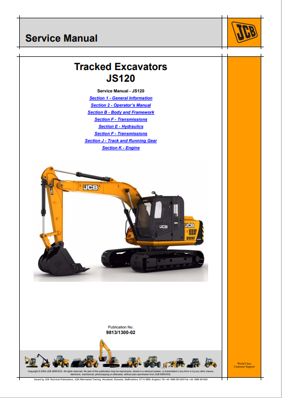 JCB Tracked Excavators JS81 Service Manual 9813/1300-02 PDF