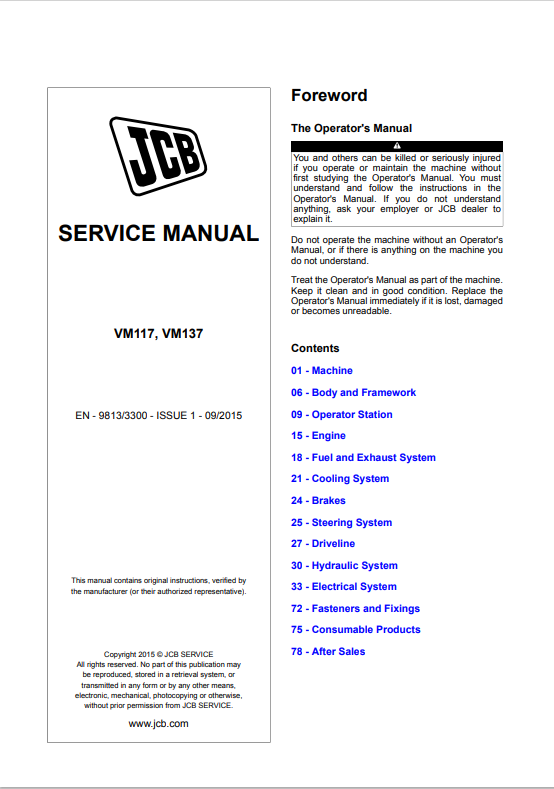JCB VM117, VM137 Service Manual 9813/3300 PDF