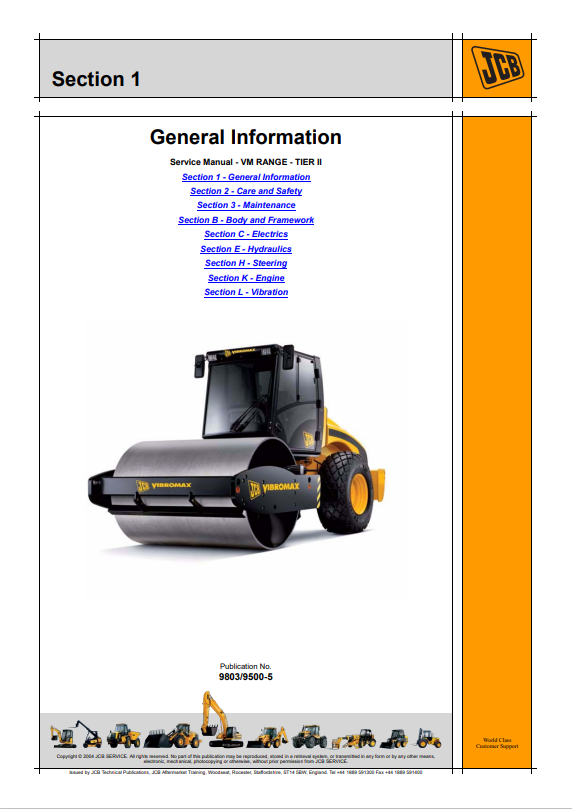 JCB VM46D, VM46PD, VM75D, VM75PD, VM115D, VM115PD Tier II Service Roller Service Manual 9803/9500-5 PDF
