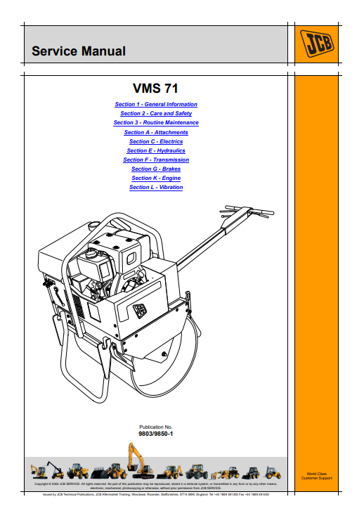JCB VMS 71 Service Manual 9803/9850-1 PDF