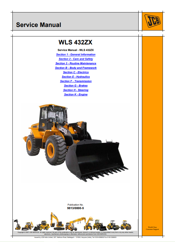 JCB WLS 432ZX Service Manual 9813/0800-5 PDF