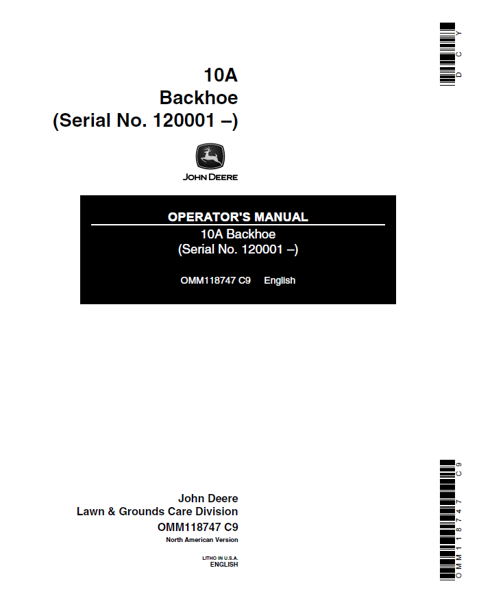 John Deere 10A Backhoe Operator Manual OMM118747 PDF