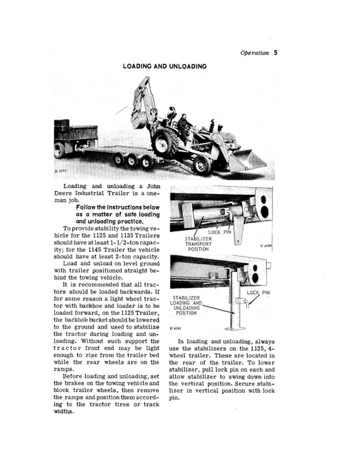 John Deere 1125, 1135 And 1145 Industrial Trailer Technical Operator Manual