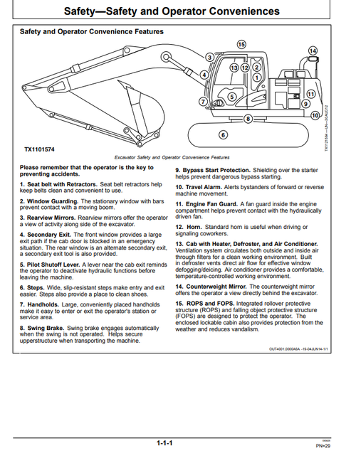 John Deere 130G Excavator Operating & Maintenance Manual PDF OMT306199