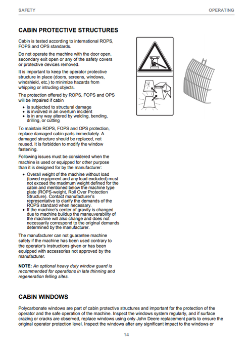 John Deere 1470G CTL Harvester Operator Instruction Manual PDF